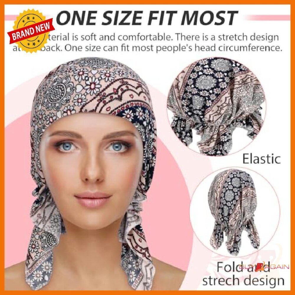 6-Pack Pre-Tied Chemo Headwear Turbans, Stretch Polyester, One Size - Picture 4 of 8